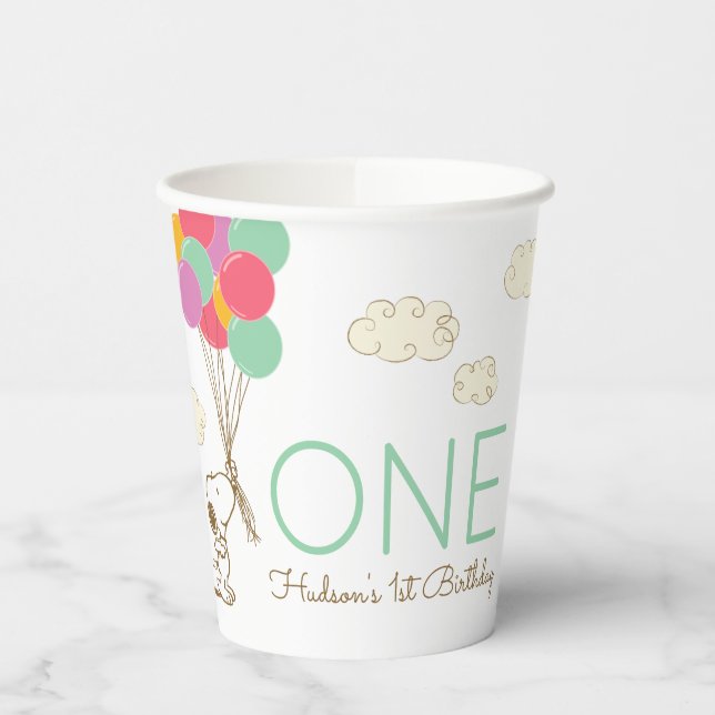 Gobelets En Papier Snoopy et ballons 1er anniversaire (Gauche)