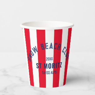 Gobelets En Papier Snow Beach Club Red Cabana Stripe Winter Party