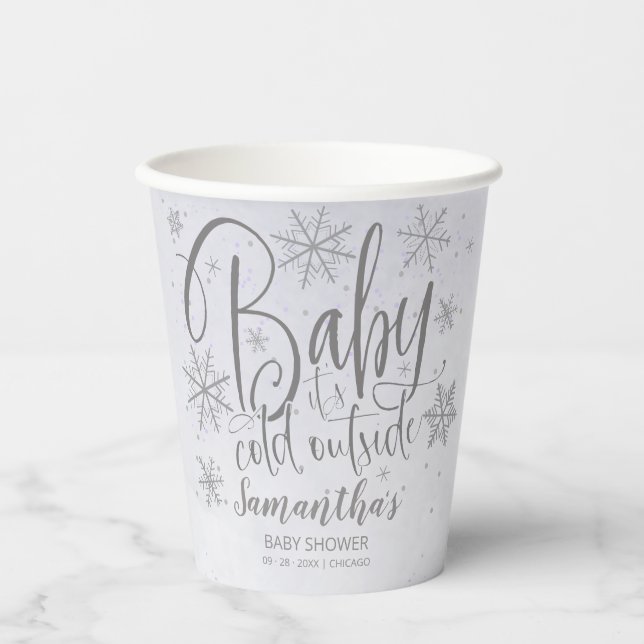 Gobelets En Papier Snowflakes Baby Il fait froid dehors Baby shower g (Recto)