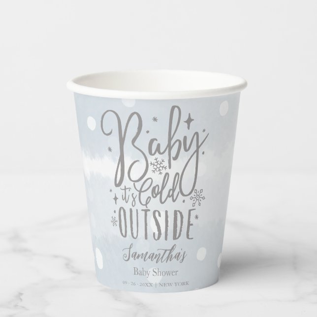 Gobelets En Papier Snowflakes Baby It's Cold Outside Baby shower (Recto)