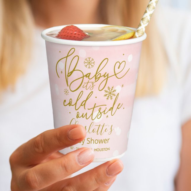 Gobelets En Papier Snowflakes Baby It's Cold Outside Girl Baby shower (Créateur téléchargé)