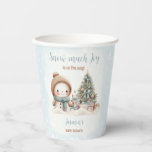 Gobelets En Papier Snowman Blue Winter Christmas Boy Baby shower<br><div class="desc">Cute Christmas Boy Baby shower tasses en papier avec un bonhomme de neige adorable,  sapin de Noël avec des cadeaux et de la neige en bleu,  avec des vibes vintages. Customiser facilement le texte - Kate Eden Art</div>