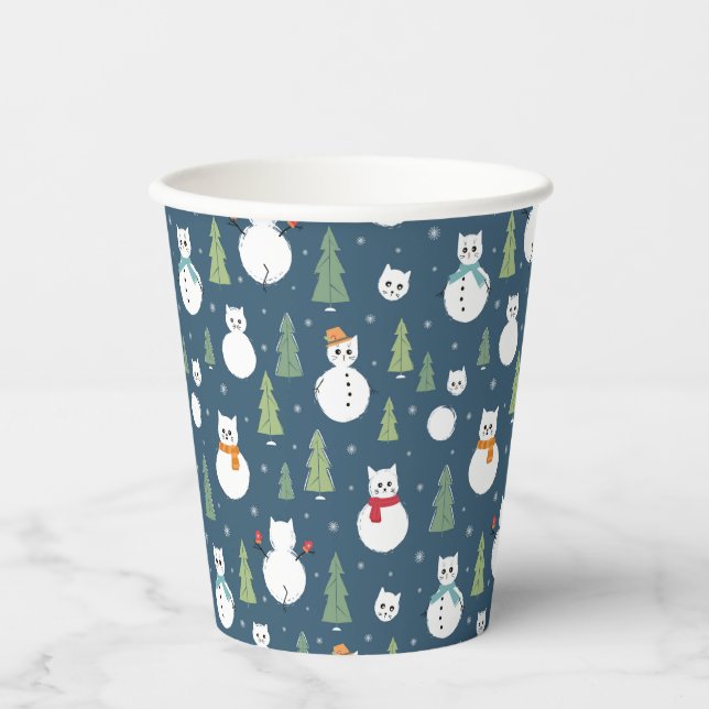 Gobelets En Papier Snowman Cats Motif de vacances (Recto)