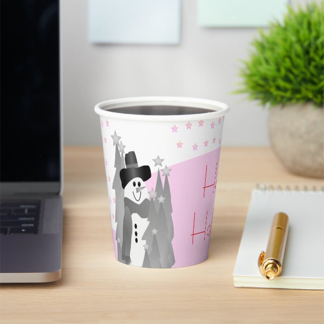 Gobelets En Papier Snowman gris et rose (Insitu)