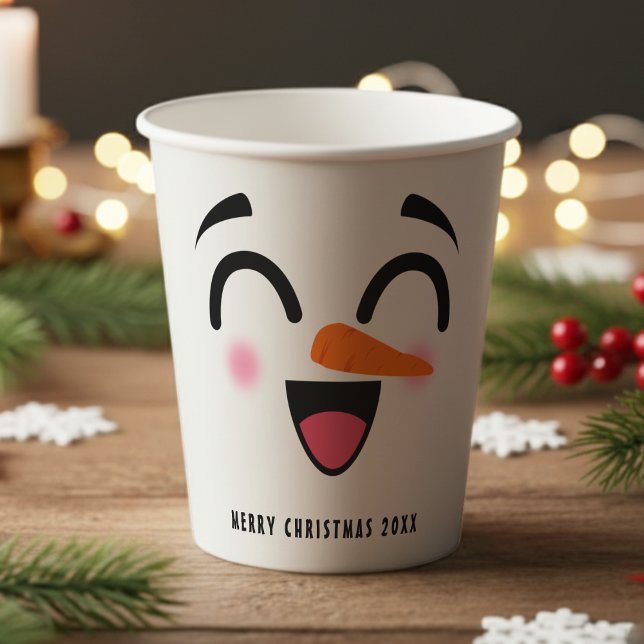 Gobelets En Papier Snowman Joyeux Noël mignon visage souriant hiver (Snowman Merry Christmas Cute Smiling Face Winter Paper Cups
)