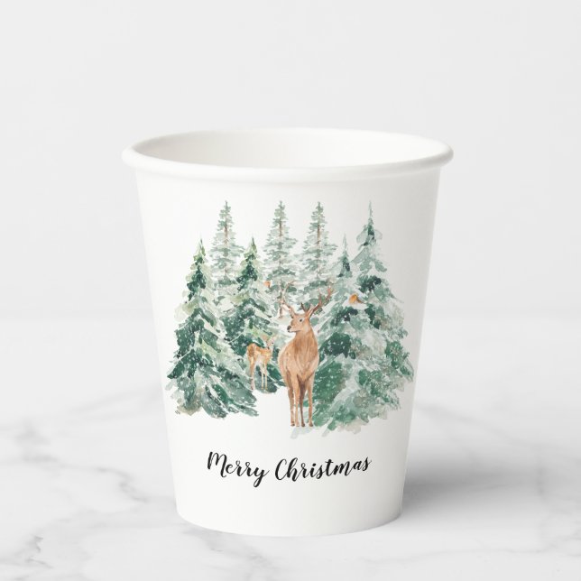 Gobelets En Papier SnowWinter Woodland Deer Joyeux Noël (Recto)