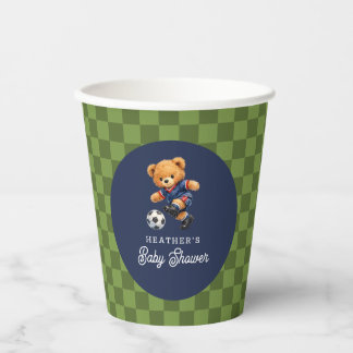 Gobelets En Papier Soccer Teddy Bear Checkboard Baby Shower