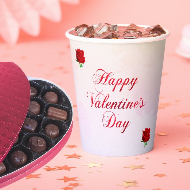Gobelets En Papier Soft Pastel Heureuse Sainte-Valentin Red Roses Par (Happy Valentine's Day Soft Pastel Red Roses Party Paper Cups)