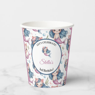Gobelets En Papier Soft Pastel Mermaid Chat Fille Anniversaire
