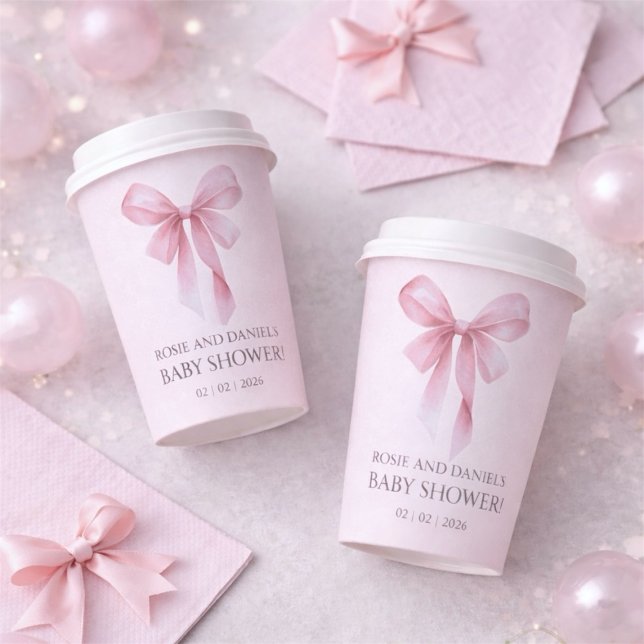 Gobelets En Papier Soft Pink Bow Girl Baby Shower (Soft Pink Bow Girl Baby Shower Paper Cups)