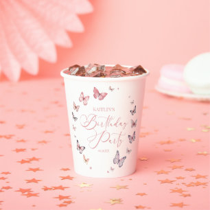 Gobelets En Papier Soft rose papillon fête d'anniversaire