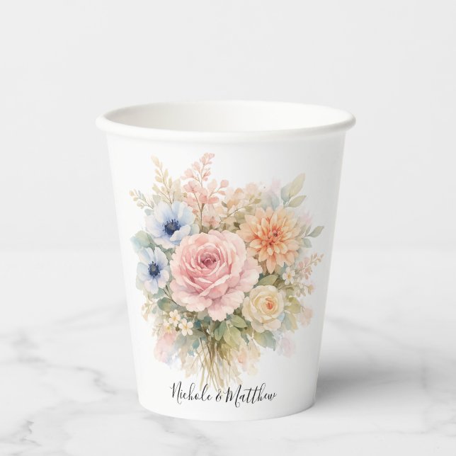 Gobelets En Papier Soft Watercolor Floral Wedding (Recto)