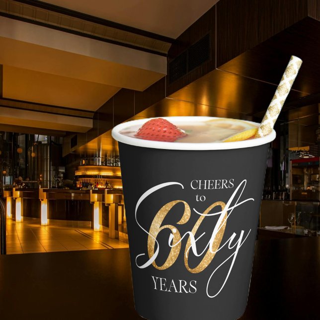 Gobelets En Papier Soirée à soixante | 60ème anniversaire de la Parti (Créateur téléchargé)