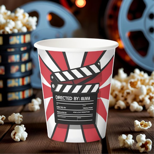 Gobelets En Papier Soirée Cinéma  | Clapet et Rayures Rouges (Créateur téléchargé)