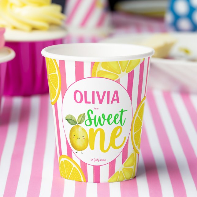 Gobelets En Papier Soirée d'anniversaire d'une citronnelle rose (Sweet one pink lemonade lemons girls birthday party personalized paper cups first party table decor)