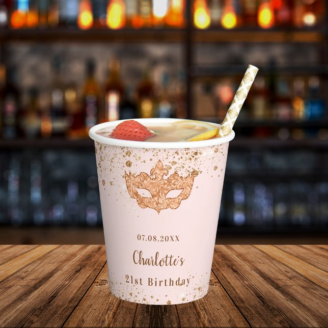 Gobelets En Papier Soirée d'anniversaire en or rose (Créateur téléchargé)