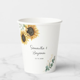 Gobelets En Papier Soirée de mariage de Sunflower Eucalyptus