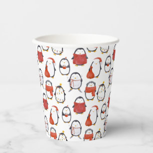 Gobelets En Papier Soirée de Noël Motif des Pingouins Festifs