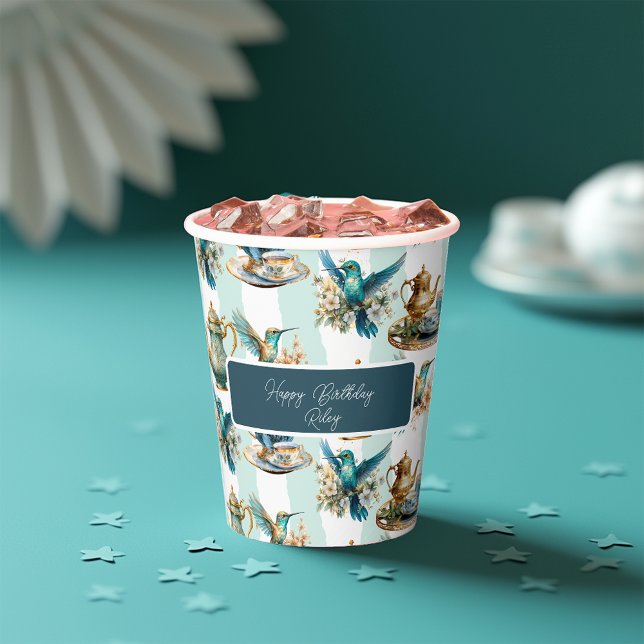 Gobelets En Papier Soirée de thé d'anniversaire de colibri (Créateur téléchargé)