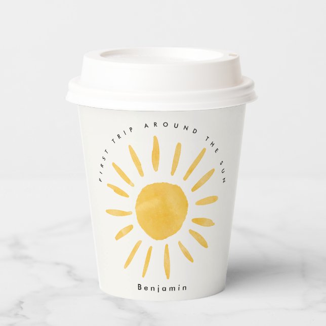 Gobelets En Papier soleil 1er anniversaire aquarelle soleil (Recto)