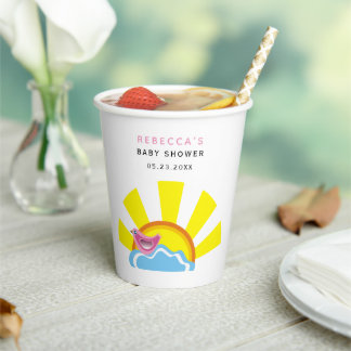 Gobelets En Papier Soleil et petit oiseau sur le Baby shower nuageux
