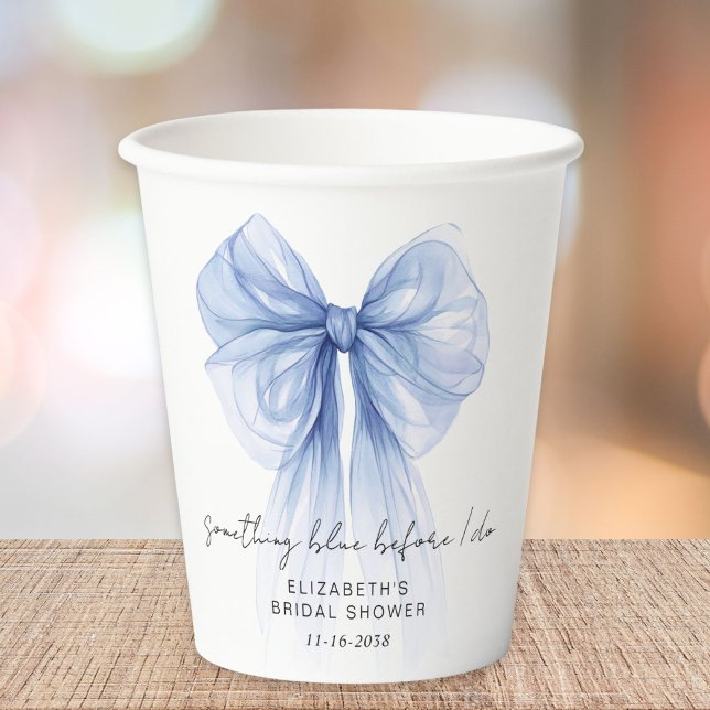 Gobelets En Papier Something Blue Before I Do Bow Bridal Shower (Créateur téléchargé)
