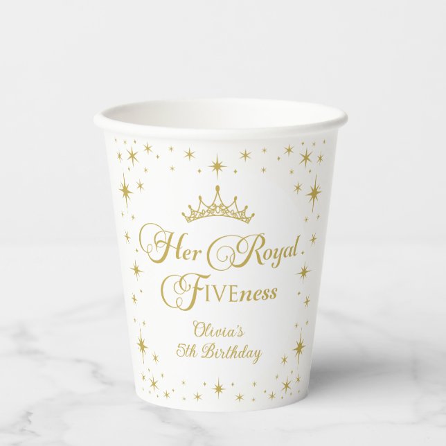 Gobelets En Papier Son Altesse Fiveness Or Princesse 5e Anniversaire (Recto)