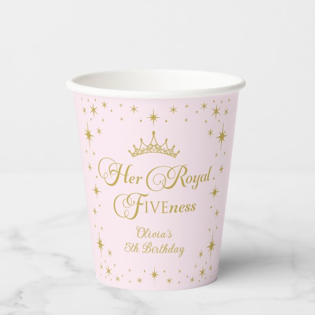 Gobelets En Papier Son Altesse Fiveness Or Princesse 5e Anniversaire (Recto)