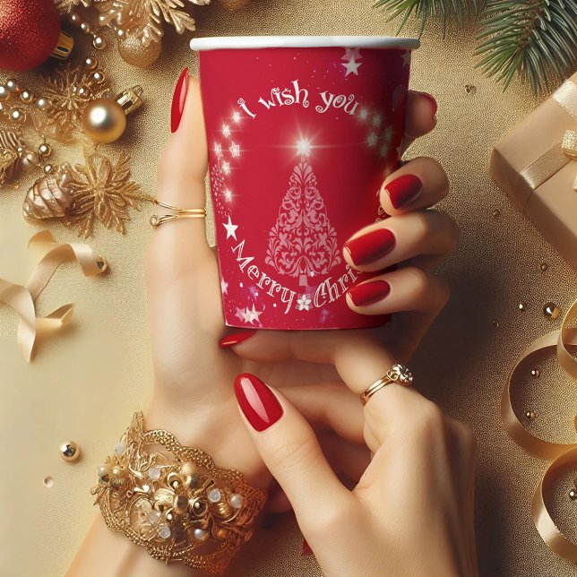 Gobelets En Papier Souhaitez-vous Joyeux Noël rouge tasse de papier (Créateur téléchargé)