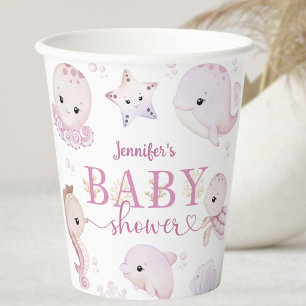 Gobelets En Papier Sous la mer Baby Shower Fille Rose Papier Océan