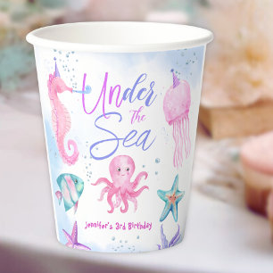Gobelets En Papier Sous La Mer ! Pink Ocean Girl 3e anniversaire