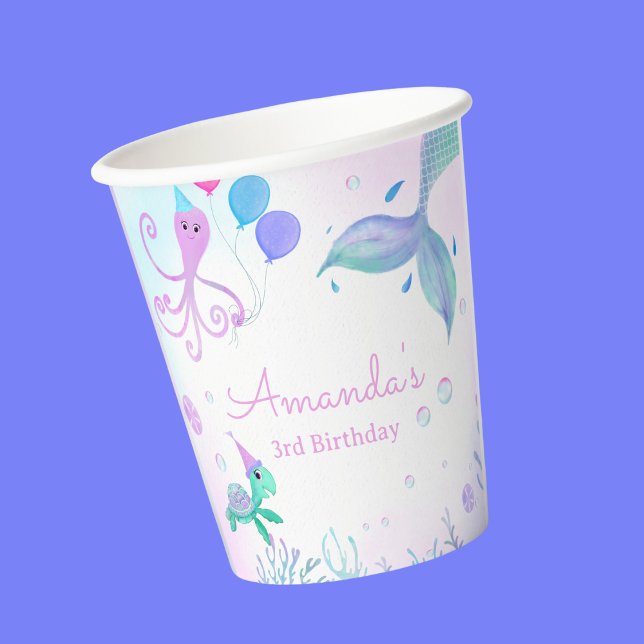 Gobelets En Papier Sous la mer Sirène & tortue de mer Anniversaire (This sweet Splish Splash party cup is a great addition to you Mermaid party!)