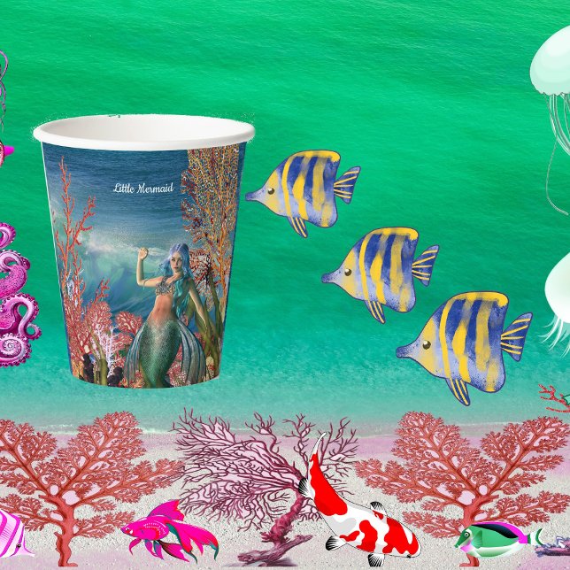 Gobelets En Papier Sous la mer Sirène Tropical Coral Reef Anniversair (Under The Sea Mermaid Tropical Coral Reef Birthday Paper Cups)