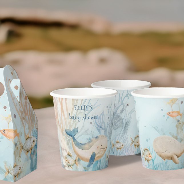Gobelets En Papier Sous le Baby shower des baleines marines (Paper cups from the Whale Baby Shower Collection by Darling & May)