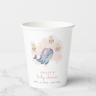 Gobelets En Papier Sous Le Baby shower Floral See Sweet Whale