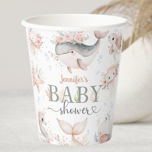 Gobelets En Papier Sous le Baby shower marin Océan rose (Créateur téléchargé)