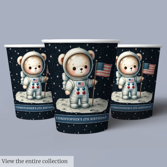 Gobelets En Papier Space Adventure Teddy Bear Astronaut Baby Boy Cups (Space Adventure Teddy Bear Astronaut Baby Boy Cups)