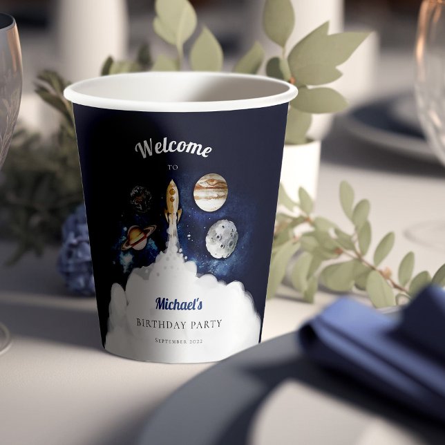 Gobelets En Papier Space Rocket Planètes Galaxy Blue Boy (Créateur téléchargé)