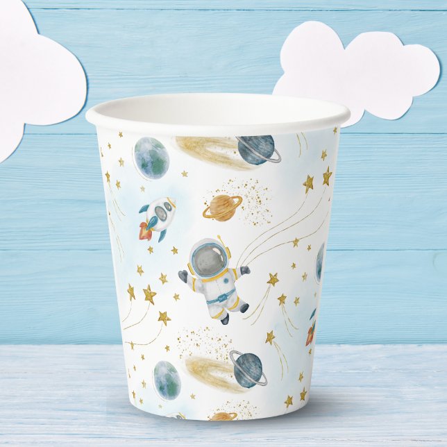 Gobelets En Papier Space Rocket Ship Astronaut Stars Pattern (Créateur téléchargé)