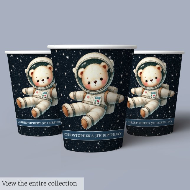 Gobelets En Papier Space Teddy Bear Astronaut Baby Boy Birthday Cups (Space Teddy Bear Astronaut Baby Boy Birthday Cups)