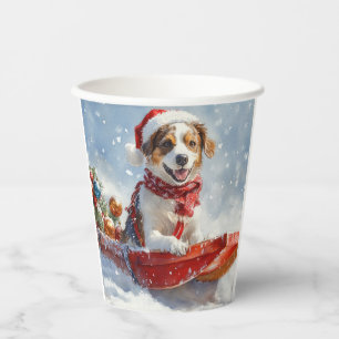Gobelets En Papier Spaniel Breton dans un traîneau de Noël