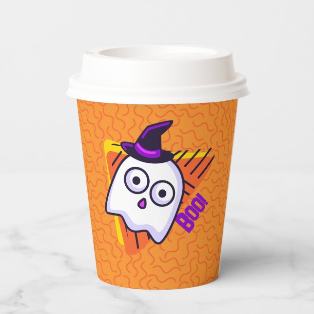Gobelets En Papier Spooky Ghost Halloween Cups - orange (Verso)
