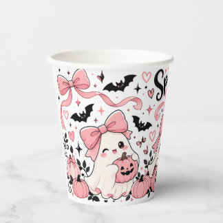 Gobelets En Papier Spooky Sips Rose Coquette Halloween Fantômes Nœuds