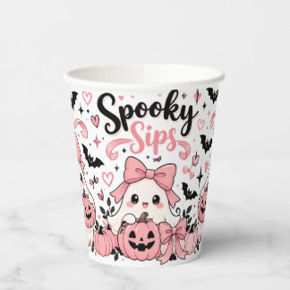 Gobelets En Papier Spooky Sips Rose Coquette Halloween Fantômes Nœuds