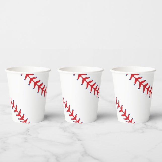 Gobelets En Papier Sporty-Baseball Classic Red & White Sports Themed (Multi)