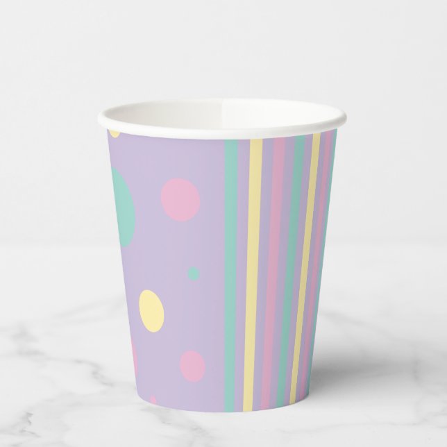 Gobelets En Papier Spots et bandes - rose, jaune, pourpre, vert (Gauche)