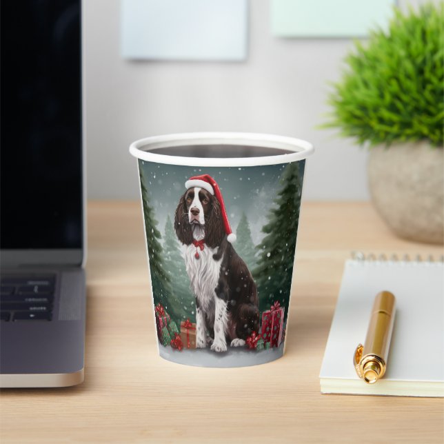 Gobelets En Papier Springer Spaniel Chien dans la neige Noël (Insitu)