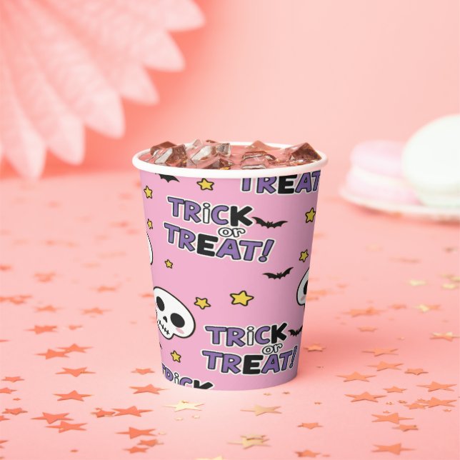 Gobelets En Papier Squelettes Mignons Roses Pour Halloween (Insitu)