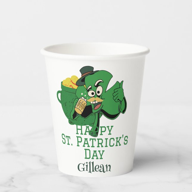 Gobelets En Papier St. Patrick's Day casquette vert irlandais Shamroc (Recto)
