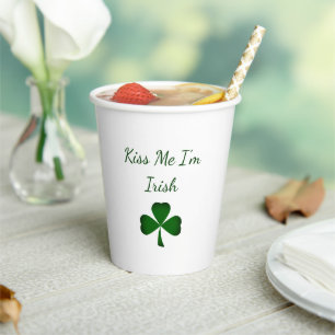 Gobelets En Papier St. Patrick's Day Shamrock vert Kiss Me Je suis ir